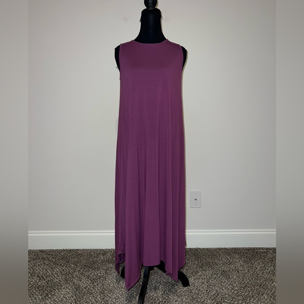 Eileen Fisher Sleeveless Plum high neck hankerchef hem midi Dress XS Resortwear - Picture 2 of 9